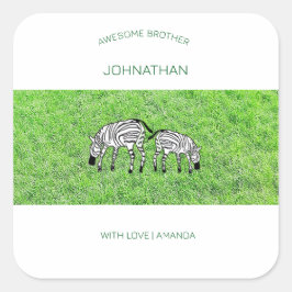 Happy Birthday Brother, Niedlich und Happy Zebras Quadratischer Aufkleber