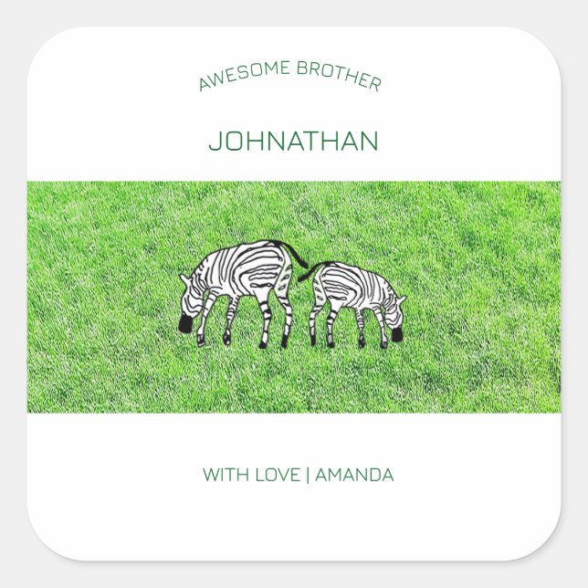 Happy Birthday Brother, Niedlich und Happy Zebras Quadratischer Aufkleber (Vorderseite)