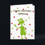 Happy Birthday Brother Space Alien Karte<br><div class="desc">Geburtstagskarte für diesen besonderen Bruder. Zeichn der Alien der Grünflächen auf einem roten und grünen Polka-Punkt-Hintergrund. Sie können den Text bearbeiten,  um diese Karte für jeden und/oder jede Gelegenheit anzupassen.</div>