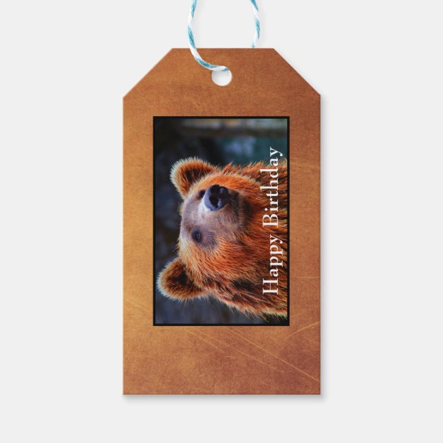 Happy Birthday Brown Bear Portrait Wildlife Foto Geschenkanhänger (Vorderseite)
