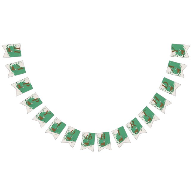 Happy Birthday Brown Deer in Snow by Pine Tree Wimpelkette (Alle)