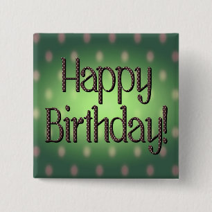 Happy Birthday Brown Polka Dot Text Green Bkgrd Button