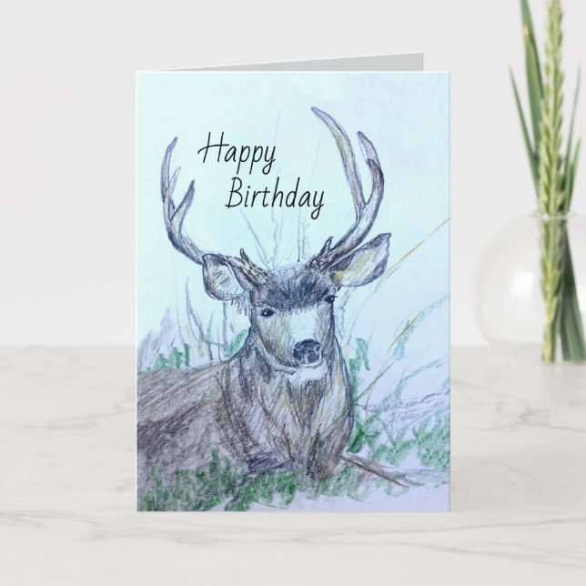 Happy Birthday Buck Deer Animal Wildlife Karte (Vorderseite)