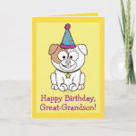 Happy Birthday Bulldog: Groß-Grandson Karte<br><div class="desc">In dieser farbenfrohen,  fröhlichen Geburtstagskarte ist ein Cartoon-Bulldog für einen Urenkel zu einer Geburtstagsparty gekleidet.    Matching-Gegenstände wie Aufkleber und Magnet sind im Pinguinkern unter der entsprechenden Kategorie erhältlich.</div>