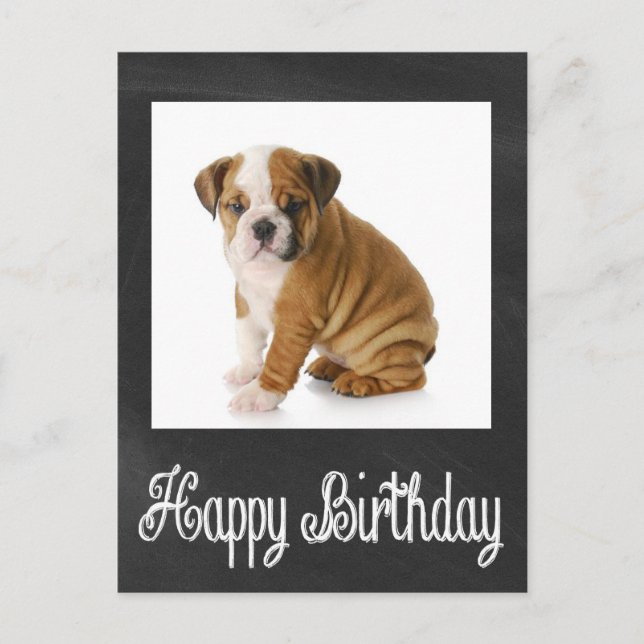 Happy Birthday Bulldog Puppy Chalkboard Postkarte (Vorderseite)