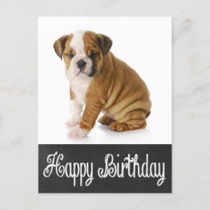 Happy Birthday Bulldog Puppy Chalkboard Postkarte