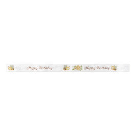 Happy Birthday Bumble Bee Floral Ribbon Satinband