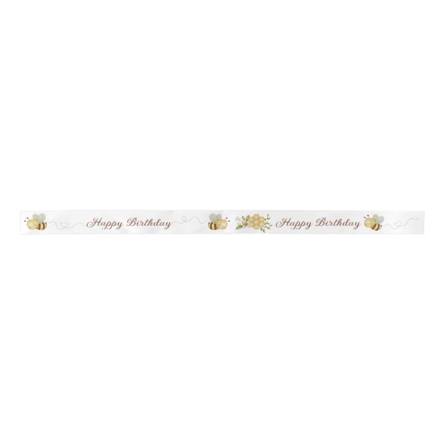 Happy Birthday Bumble Bee Floral Ribbon Satinband (Vorderseite)