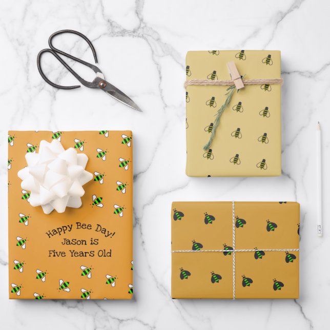 Happy Birthday Bumble Bees Set 3 Geschenkpapier Set (Vorderseite)
