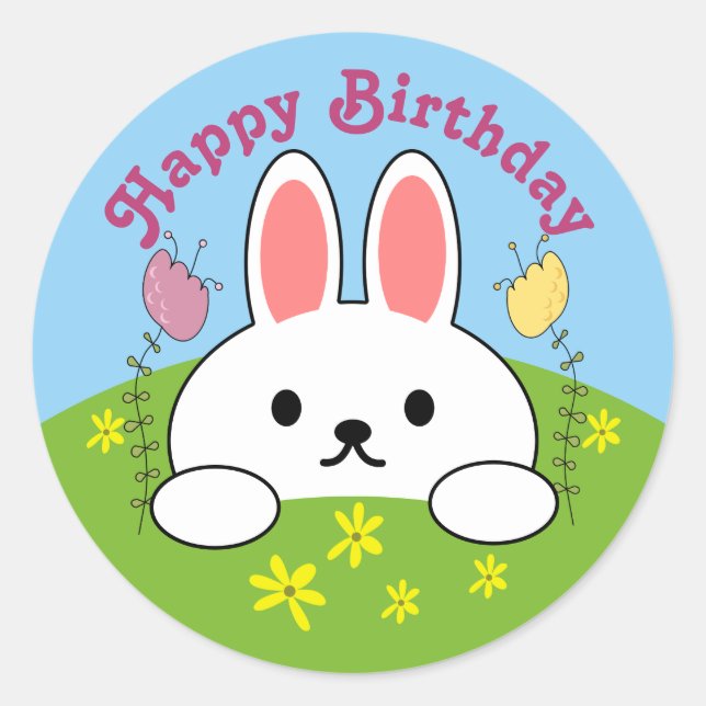 Happy Birthday Bunny Rabbit Runder Aufkleber (Vorderseite)