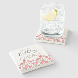 Happy Birthday Bunte Blume und Herz Party Steinuntersetzer