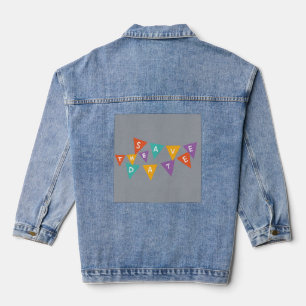 "Happy Birthday" Bunte Wimpel Flaggen Männer Grafi Jeansjacke