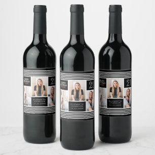 Happy Birthday Bunting Foto Collage 21. Geburtstag Weinetikett