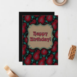 Happy Birthday Burgundy Red Paisley Mitteilungskarte