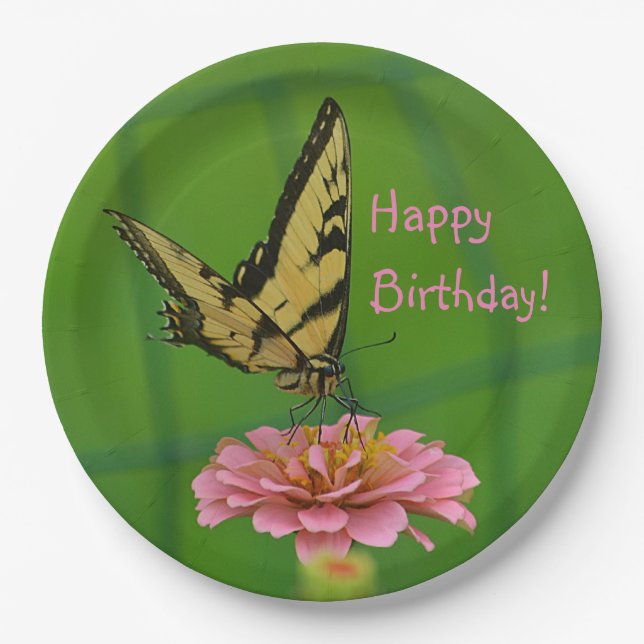 Happy Birthday Butterfly Garden Pappteller (Vorderseite)