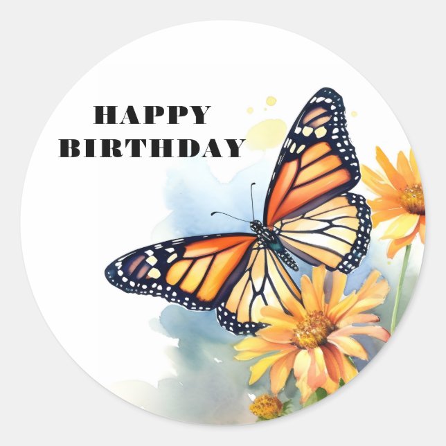 Happy Birthday Butterfly Runder Aufkleber (Vorderseite)