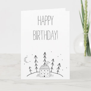 Happy Birthday Cabin Moon Wald Forest Karte