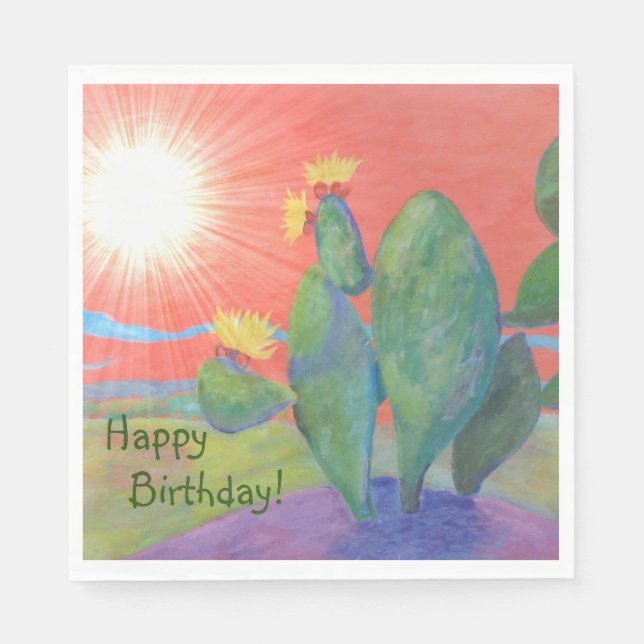 Happy Birthday Cactus Sunset Serviette (Vorderseite)