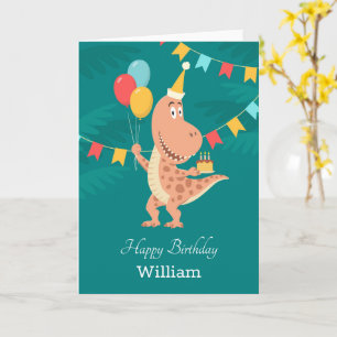 Happy Birthday Cake Balloon Niedlich Dinosaur Card Karte