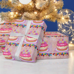 Happy Birthday Cake Balloon und Confetti Geschenkpapier