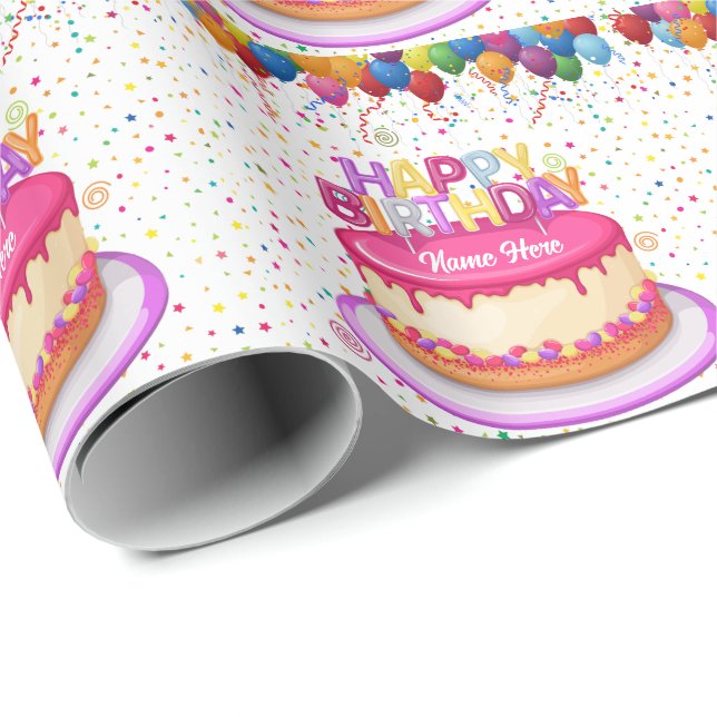 Happy Birthday Cake Balloon und Confetti Geschenkpapier (Rolleneckpunkt)