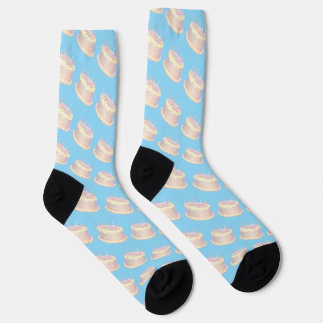 Happy Birthday Cake Blue Background Crew Socks Socken (Rechts)