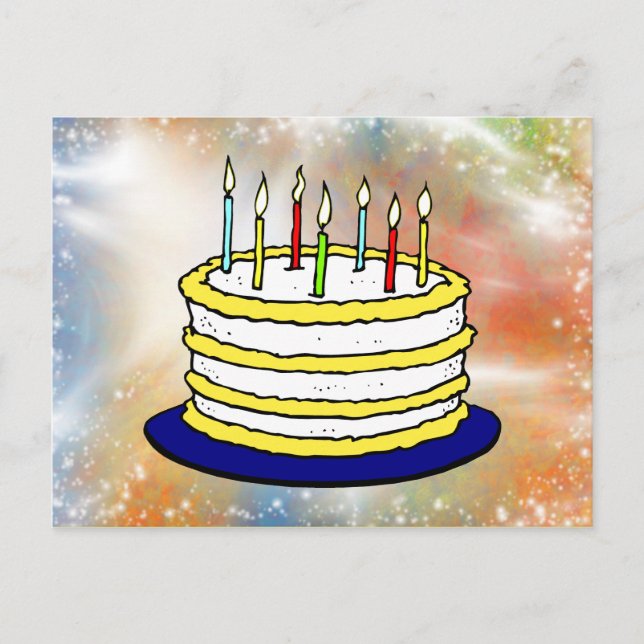 Happy Birthday Cake Bright Glitzern Postkarte (Vorderseite)