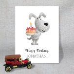 Happy Birthday Cake Candle Niedlich Funny Dog Welp Postkarte<br><div class="desc">Diese Happy Birthday Postcard zeigt den Cartoon der niedlichen grauen Welpe. Der kleine Hund hält einen schönen Geburtstagskuchen mit der beleuchteten Kerze. Eine tolle Postkarte, um sie an jeden zu schicken, besonders wenn sie oder er Hundeliebhaber ist. Personalisieren Sie den Text im unteren Teil der Karte mit den Online-Tools von...</div>