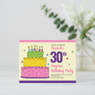 Happy Birthday Cake Candle Whimsical Einladungspostkarte