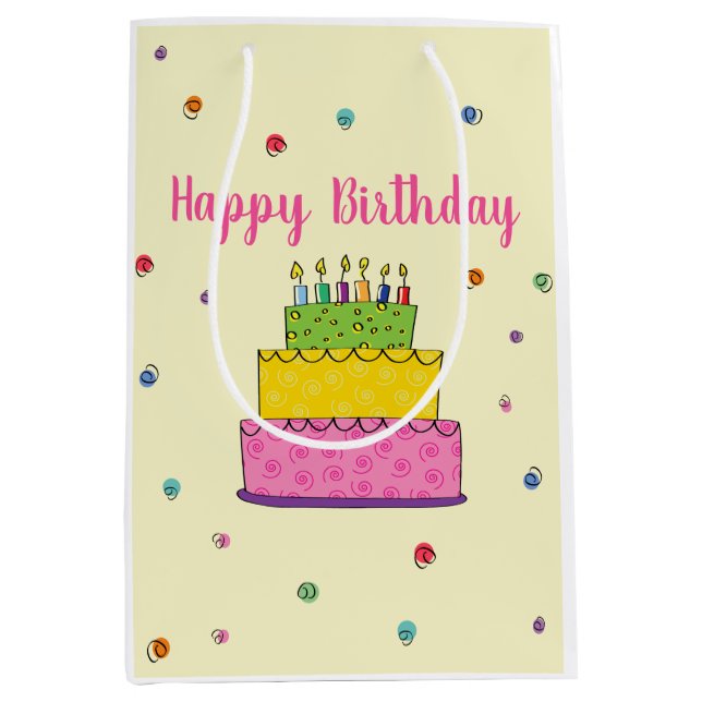 Happy Birthday Cake Candle Whimsical Mittlere Geschenktüte (Vorderseite)