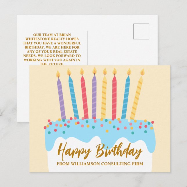 Happy Birthday Cake Chic Custom Geschäft Postkarte (Vorne/Hinten)