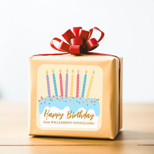 Happy Birthday Cake Chic Custom Geschäft Quadratischer Aufkleber