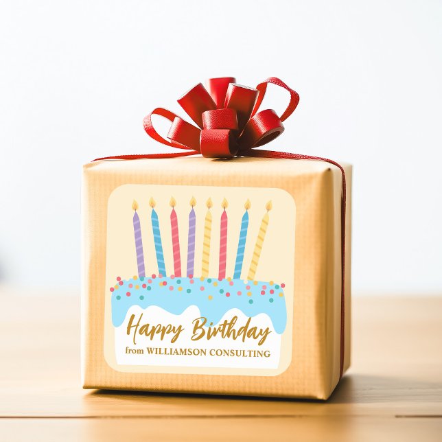 Happy Birthday Cake Chic Custom Geschäft Quadratischer Aufkleber (Von Creator hochgeladen)