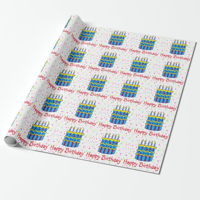 Happy Birthday Cake Confetti Party Wrapping Paper Geschenkpapier (Ungerollt)