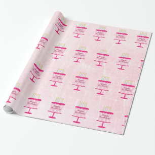 Happy Birthday Cake Gift Wrap Pink Geschenkpapier