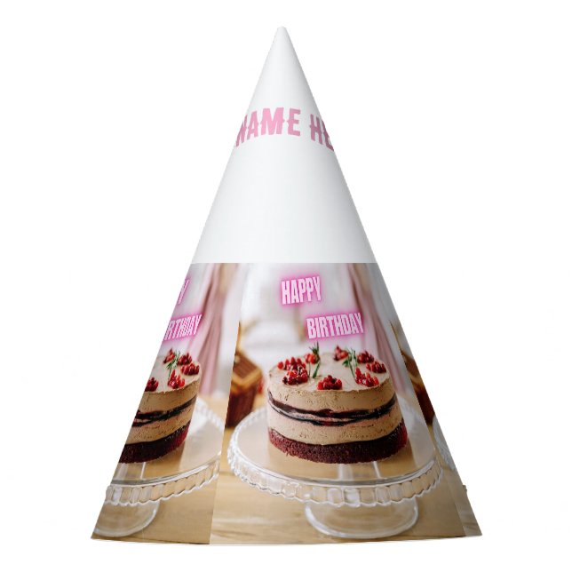 Happy Birthday Cake Image Name Here Text Crafts Partyhütchen (Vorderseite)