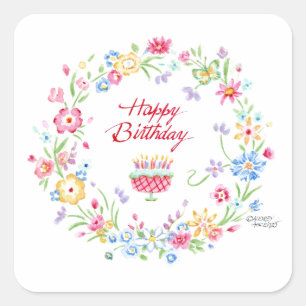 Happy Birthday Cake Meadow Blume Wreath Stickers