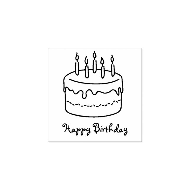 Happy Birthday Cake mit Candles Cartoon Zeichnend Gummistempel (Prägung)