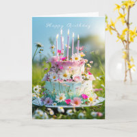Happy Birthday Cake Pink Candles Frühlingsblumen