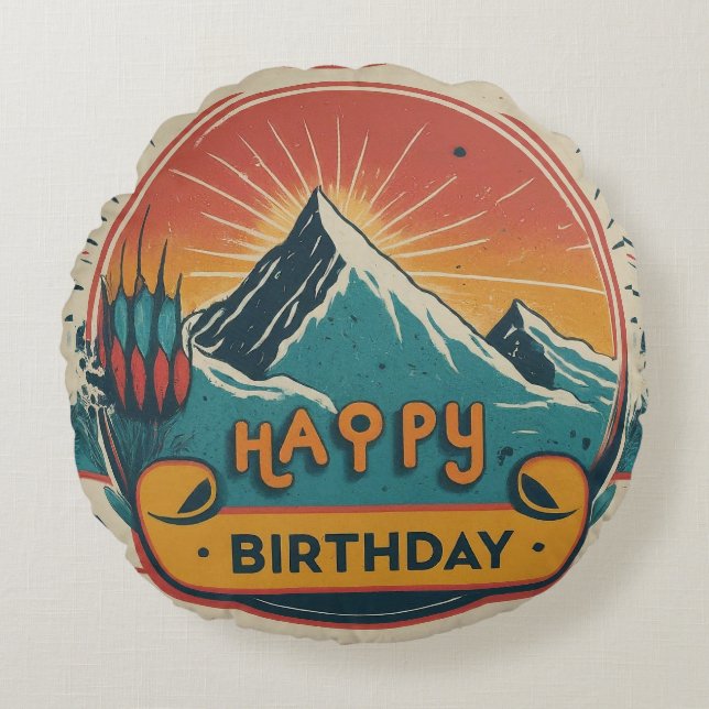 Happy Birthday Cake Rundes Kissen (Vorderseite)