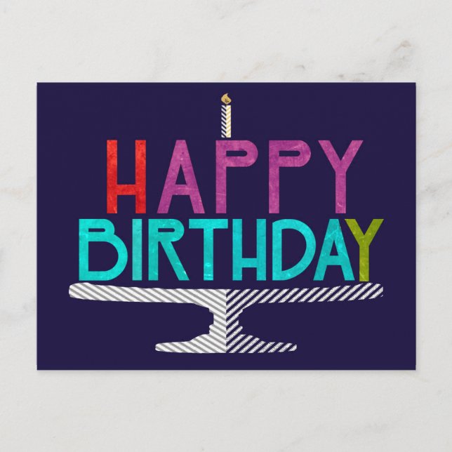 Happy Birthday Cake Typografy Postcard Postkarte (Vorderseite)