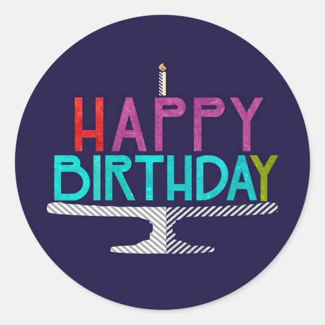 Happy Birthday Cake Typografy Sticker (Runde) (Vorderseite)