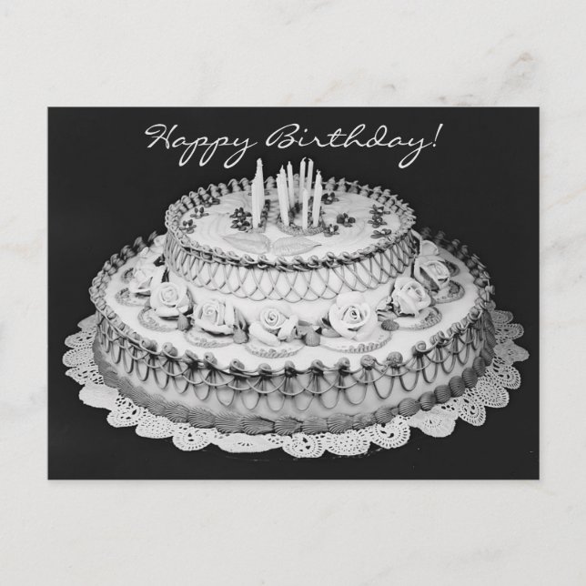 Happy Birthday Cake Vintag Fotografie Postkarte (Vorderseite)