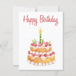 Happy Birthday Cake | Wasserfarbe Erdbeere Postkarte