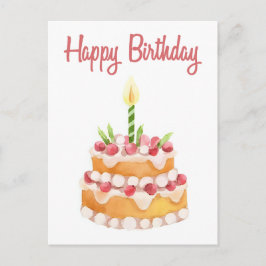 Happy Birthday Cake | Wasserfarbe Erdbeere Postkarte