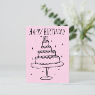 Happy Birthday Cake Whimsical Sketch Doodle Postkarte