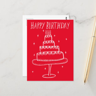 Happy Birthday Cake Whimsical Sketch Doodle Postkarte