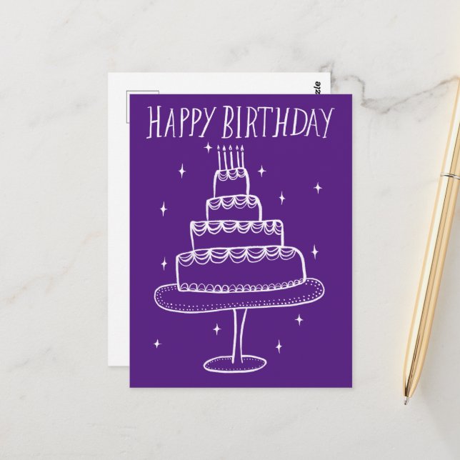 Happy Birthday Cake Whimsical Sketch Doodle Postkarte (Vorderseite/Rückseite Beispiel)