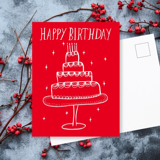 Happy Birthday Cake Whimsical Sketch Doodle Postkarte (Happy Birthday Cake Whimsical Sketch Doodle Postcard
)
