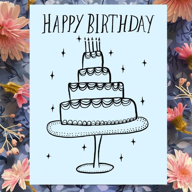 Happy Birthday Cake Whimsical Sketch Doodle Postkarte (Happy Birthday Cake Whimsical Sketch Doodle Postcard
)